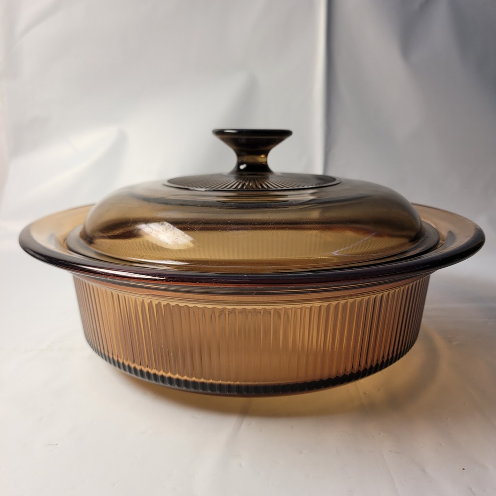 Corning Vision Casserole Dish Amber Glass 1.5L V-32-B Ribbed Round with Lid